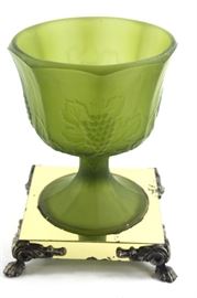 Vase green glass and brass