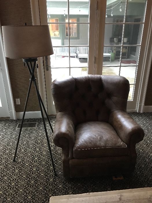 Arhaus Beacon tufted leather chair 