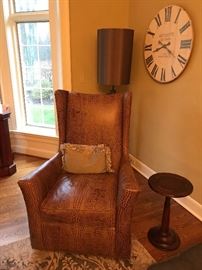 Arhaus Halstead custom leather chair. Arhaus floor lamp. Arhaus Martini Table 