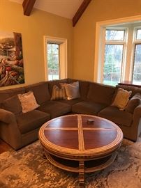 Arhaus Lisbon round coffee table and square side table. Arhaus Landsbury 3 piece sectional 