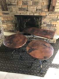 Arhaus Copper top tables with iron bases