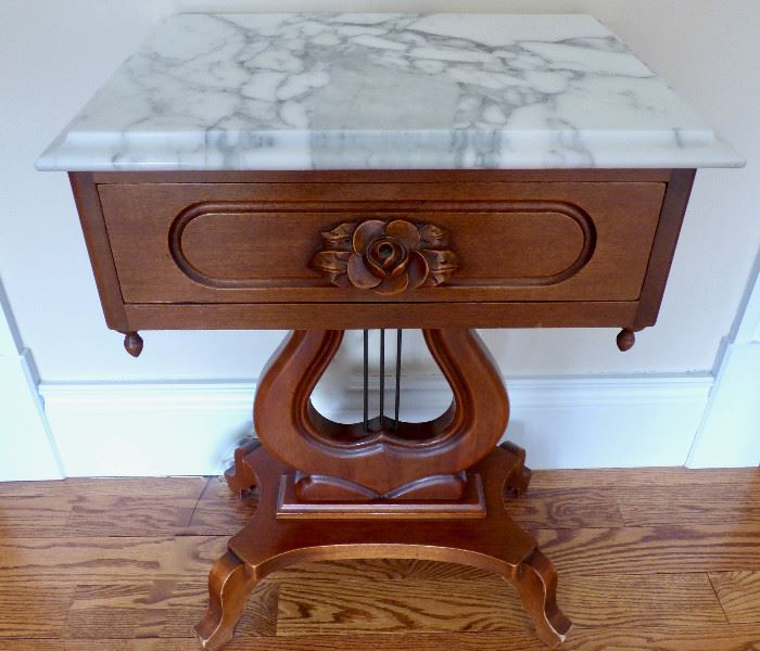 Marble top "harp" side table.