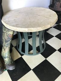 Faux stone topped small outdoor table 