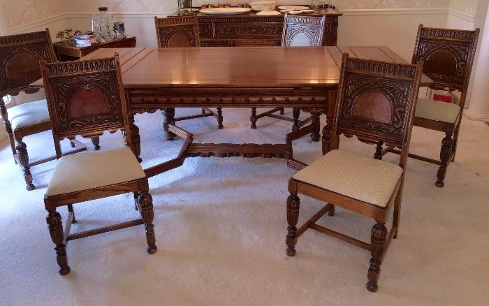 9 piece oak dining set circa 1910's from Western US.