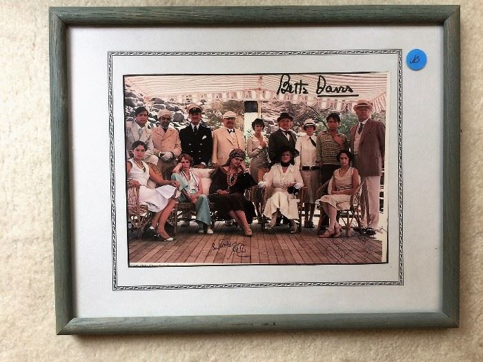 Photo of cast of  "Death on the Nile" with three original (certified) autographs: Bette Davis, Olivia Hussey and Peter Ustinov