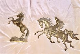Brass horse statue and wall hanging