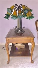 There are 2 of these accent tables and also 2 of the 15 flower Tiffany-style lamp