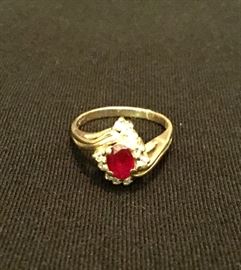 Ruby, diamonds and 14K gold ring