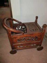 ORIENTAL STYLE CARVED WOOD CHILDS BUGGY