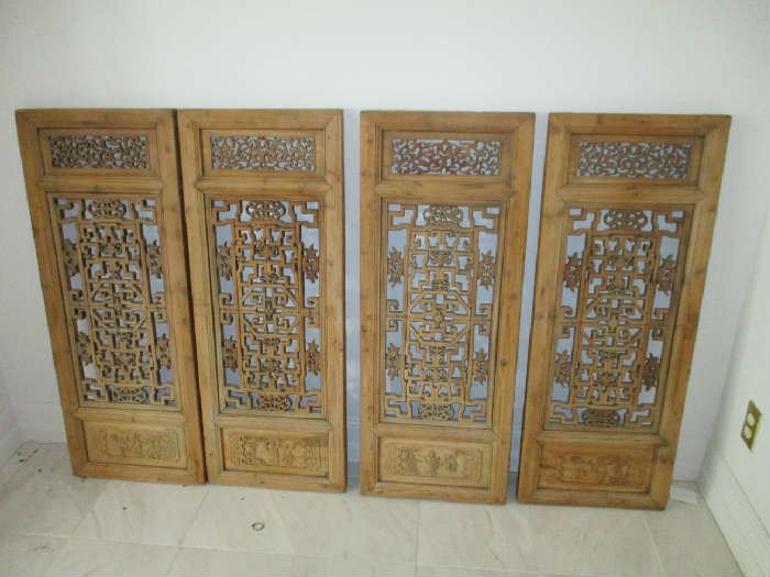 4 ORNATE ORIENTAL STYLE CARVED PANELS