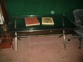 BRASS BASE/GLASS TOP DESK