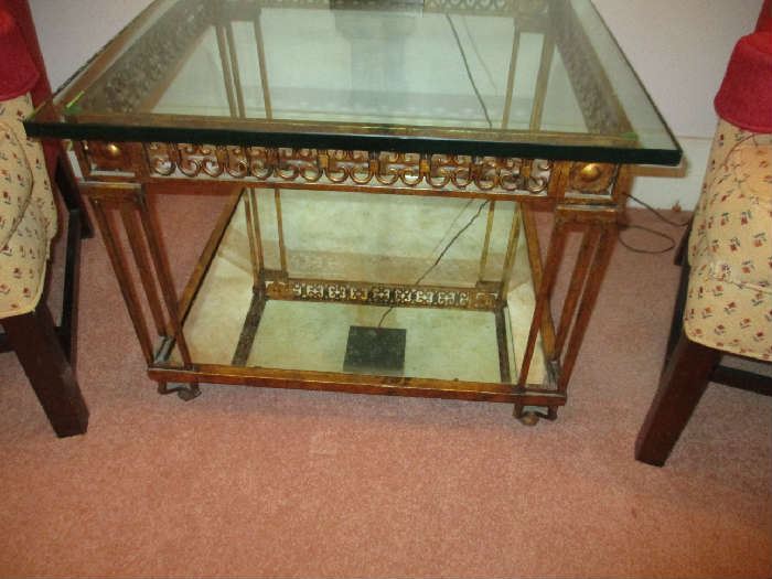 BRASS BASE /GLASS TOP SIDE TABLE