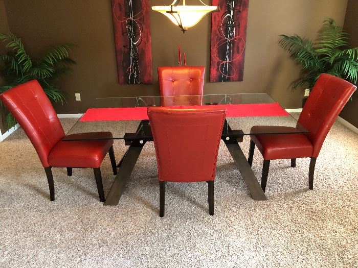 Glass Top Dining Room Set with 4 Chairs and Side Table