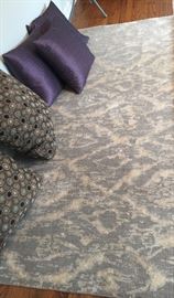 19. Cream Blue and Rust Handknotted Wool Rug (12'x 9')