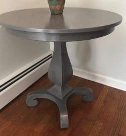 10. Crate & Barrel Round Grey Accent Table (30"x 29")