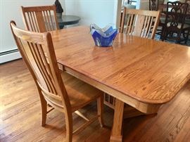 9.North Carolina Oak Mission Dining Table w/ One 20" Leaf (63"x 42"x 30")  &  6 North Carolina Oak Mission Chairs (21"x 17"x 41")