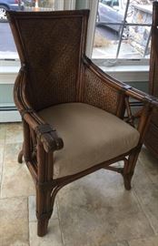 22. Pair of Raymour & Flannigan Rattan and Bamboo Side Chairs w/ Taupe Cushions (25"x 24"x 39")