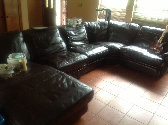 Brown leather sectional sofa