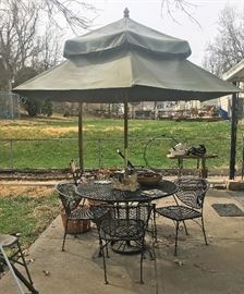 patio set and umbrella