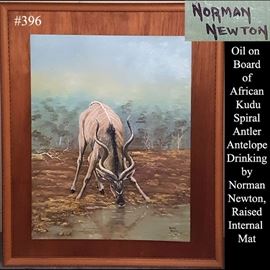 Art Newton Norman Oil On Board Kudu Drinking