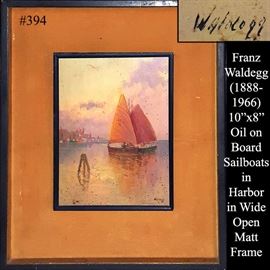 Art Waldegg Franz Oil On Board Sailboats In Harbor