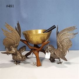 Artz Brass Singing Bowl Roosters Etc