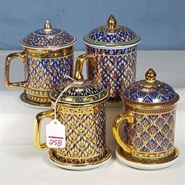 Asian Arts Benjarong Bencharong Mugs Coasters Lids