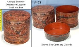 Asian Arts Betel Nut Scenic Lacquered Box Burmese
