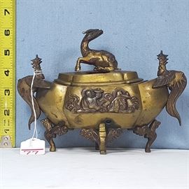 Asian Arts Bronze Censer Figural Mounts