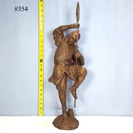 Asian Arts Bronze Warrior Spear Dancer Statue
