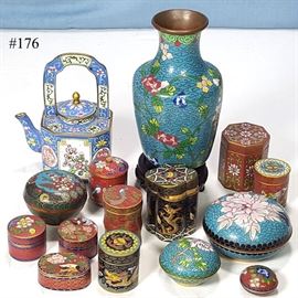 Asian Arts Cloisonne Vase Mini Teapot Trinket Boxes