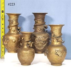 Asian Arts Dragon Vases Brass