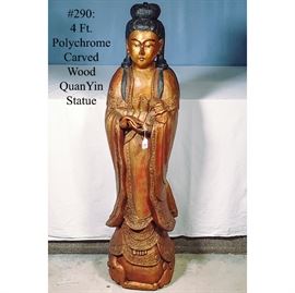 Asian Arts Four Ft Poychrome Quan Yin Statue