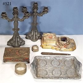 Asian Arts Metalware Dragon Desk Items Box Letter Opener Goddess Candelabras