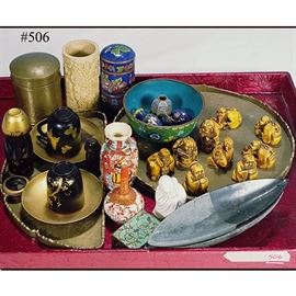 Asian Arts Netsukes Lacquer Drinking Brass Tray