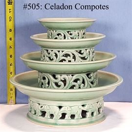 Asian Arts Porcelain Celadon Compotes