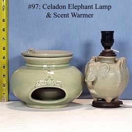 Asian Arts Porcelain Celadon Elephant Lamp Etc