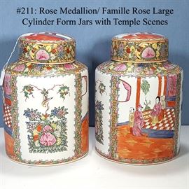 Asian Arts Porcelain Famile Rose Rose Medallion Large Teme Jars