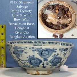 Asian Arts Porcelain Min Dynasty Shipwreck Salvage Blue White Bowl
