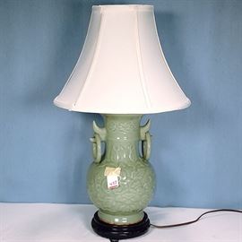 Asian Arts Pottery Celadon Lamp