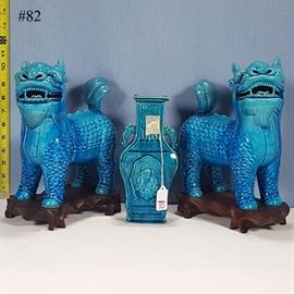 Asian Arts Pottery Foo Dogs Turquoise