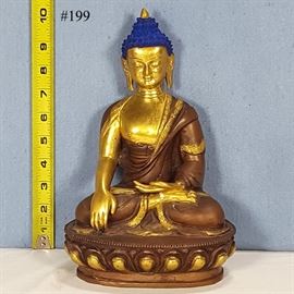 Bronze Buddha Gilt Face Blue Hair