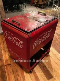 Vintage Coca Cola cooler with crate storage