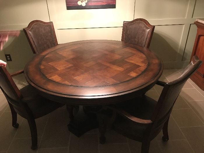 Another view of the beautiful inlaid table w/4 chairs