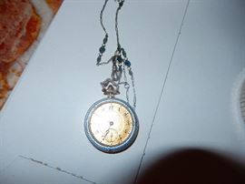 14K  Theodore B. Starr Enamel back  Pendant watch, matching platinum chain    NICE !