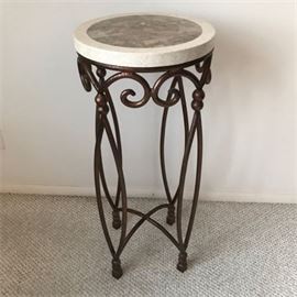 Wrought Iron and Marble End Table