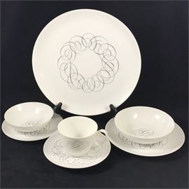 Raymond Loewy Continental China "Script", 7 Piece Place Setting 1950's
