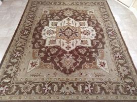 Persian design Heriz rug, hand woven, 100% wool face, measures 8' 6" x 11' 8".