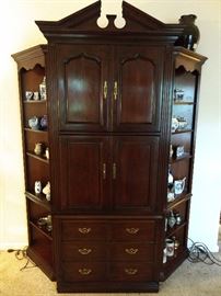 Vintage 1970's Ethan Allen 3-piece mahogany armoire, with recessed bookshelves. 