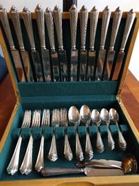 74-piece set of Gorham "Plymouth" sterling silver flatware, in wooden chest.